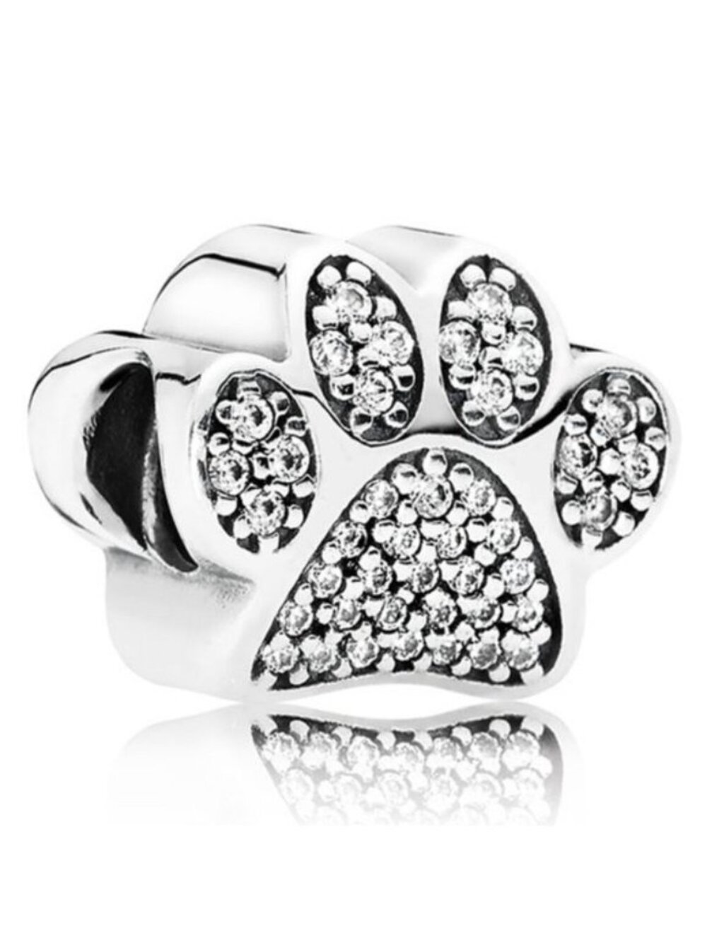 Pandora Sterling Silver Paw Print Dog Cat Charm with Clear Zirconia - 791714CZ